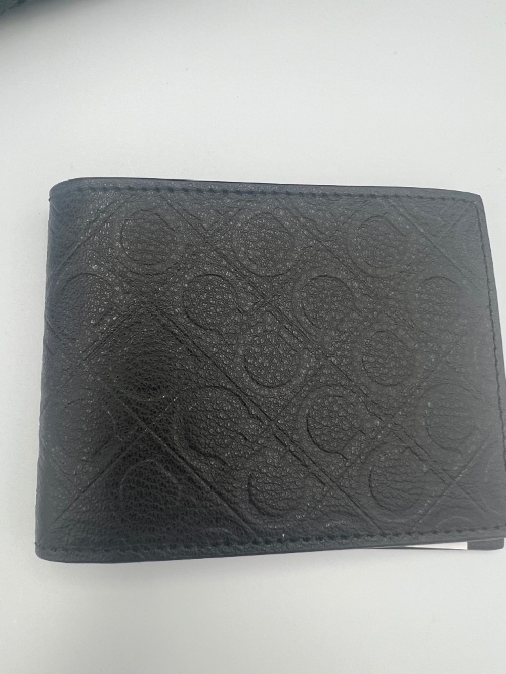 New FERRAGAMO Embossed Gancini Leather Bifold Wallet Black